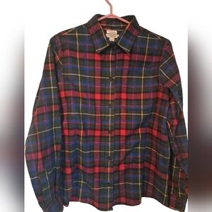 L.L. BEAN relaxed fit soft flannel shirt plaid red green blue long sleeves SM